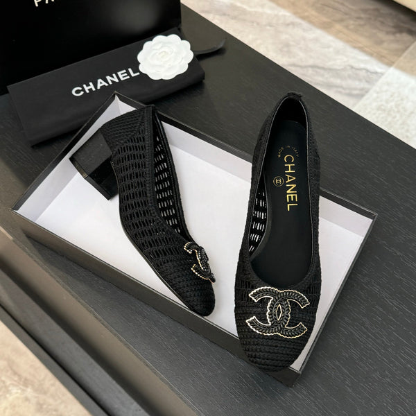 CC 25P Tacco da ballerina 50mm Rafia nera Logo grande