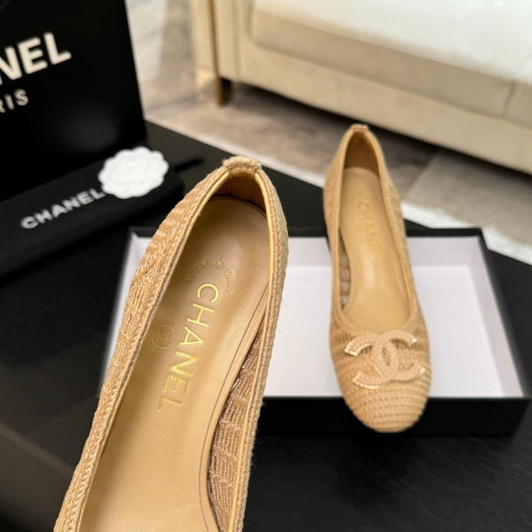CC 25P Ballet Heel 50mm Beige Raffia Large Logo