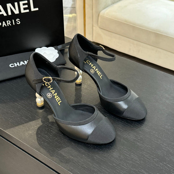 CC 25S Slingback 85mm Pelle di vitello nera Grosgrain