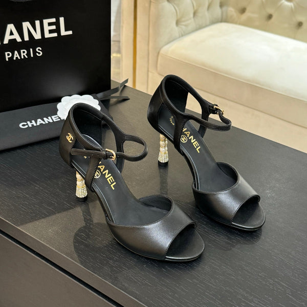 CC 25S Sandal Heel 85mm Black Calfskin