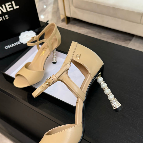 CC 25S Sandal Heel 85mm Beige Calfskin