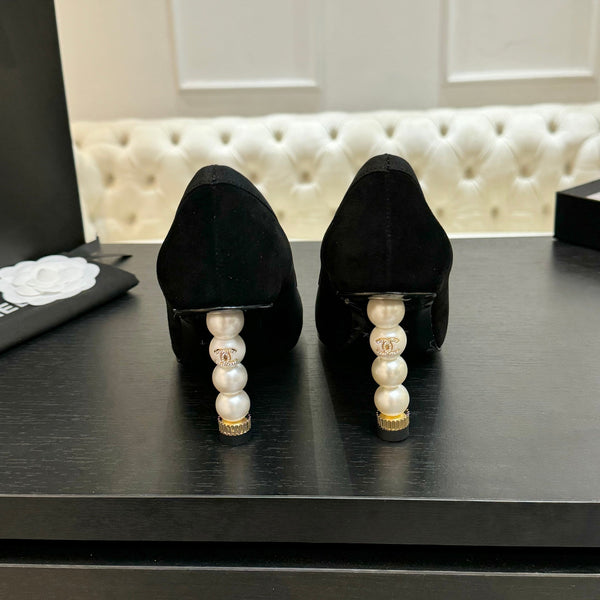 CC 25S Pump 85mm Black Suede Grosgrain