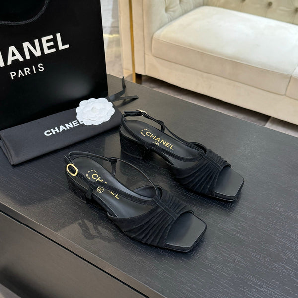 CC 25S Sandalo Tacco 50mm Pelle Scamosciata Nera Capretto