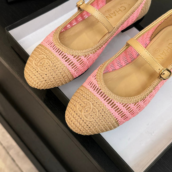 CC 25P Mary Jane 15mm Beige Pink Raffia 373784