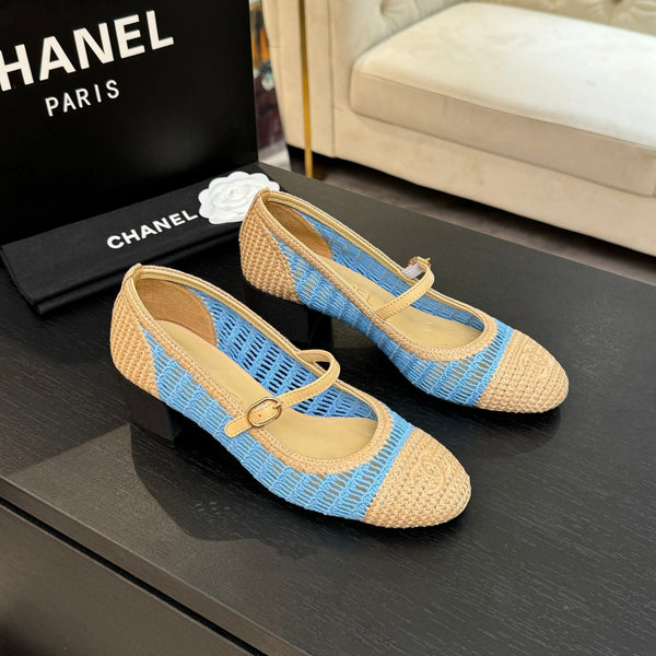 CC 25P Mary Jane 50mm Beige Blue Raffia 373789