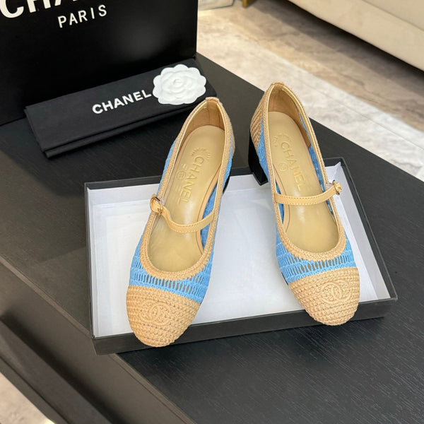 CC 25P Mary Jane 50mm Beige Blue Raffia 373789