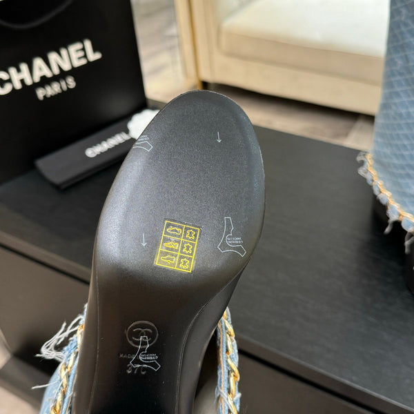 CC 25B High Boots Light Blue Denim With Chain Black Grosgrain 373808