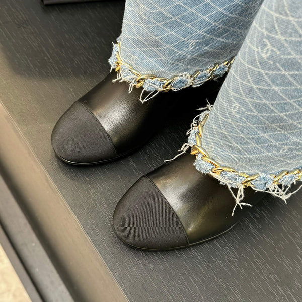 CC 25B High Boots Light Blue Denim With Chain Black Grosgrain 373808