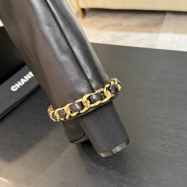 CC 25B High Boots Black Sheepskin With Chain Black Grosgrain 373810