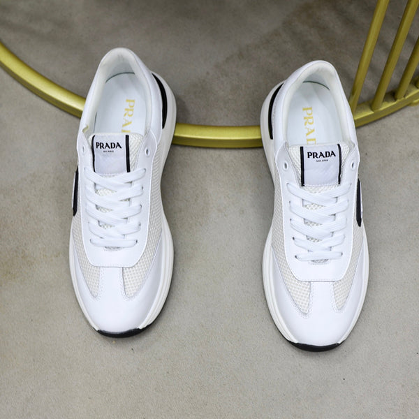 PRA SNEAKER IN WHITE CALFSKIN AND MESH FABRIC