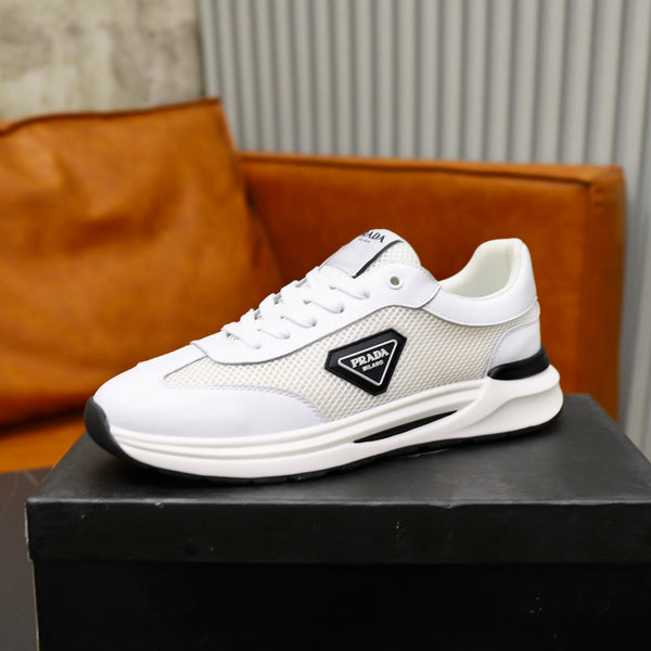 PRA SNEAKER IN WHITE CALFSKIN AND MESH FABRIC