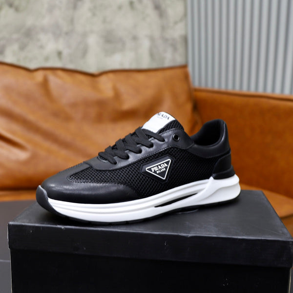 PRA SNEAKER IN BLACK CALFSKIN AND MESH FABRIC