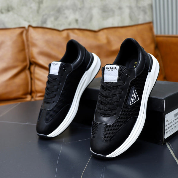 PRA SNEAKER IN BLACK CALFSKIN AND MESH FABRIC
