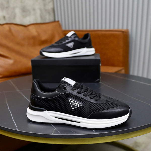 PRA SNEAKER IN BLACK CALFSKIN AND MESH FABRIC