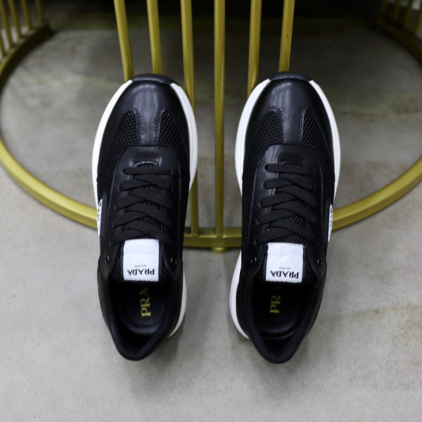 PRA SNEAKER IN BLACK CALFSKIN AND MESH FABRIC