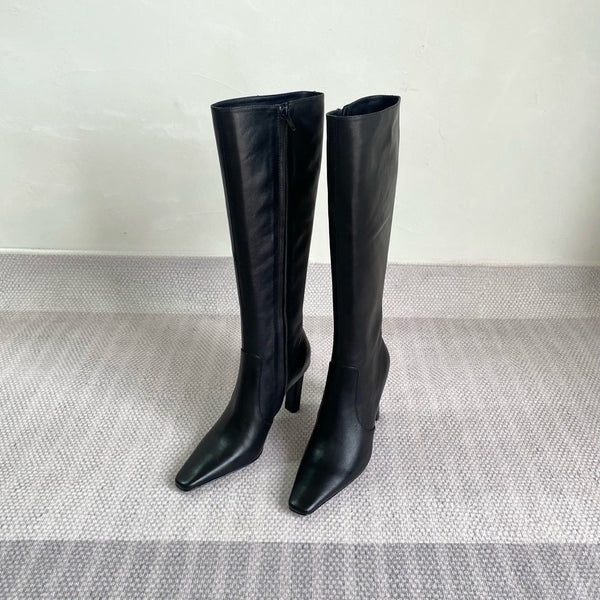 YSL Jill Boots 75mm Black Smooth Cafskin 429097