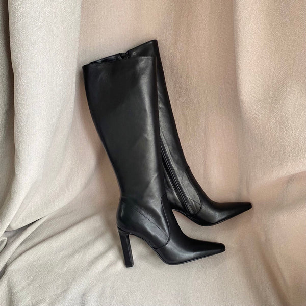YSL Jill Boots 75mm Black Smooth Cafskin 429097