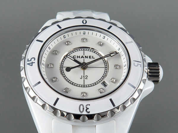 J12 Date Quartz White Ceramic Diamond Numerals White Dial