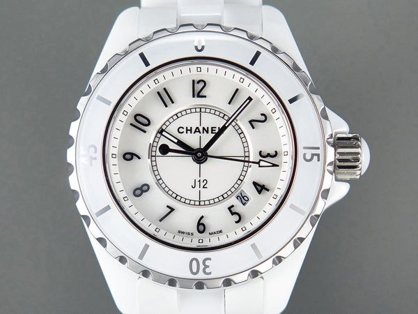 J12 Date Quartz White Ceramic Black Numerals White Dial