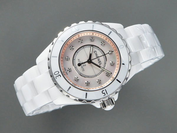 J12 Automatic White Ceramic Diamond Numerals Pink Mop Dial