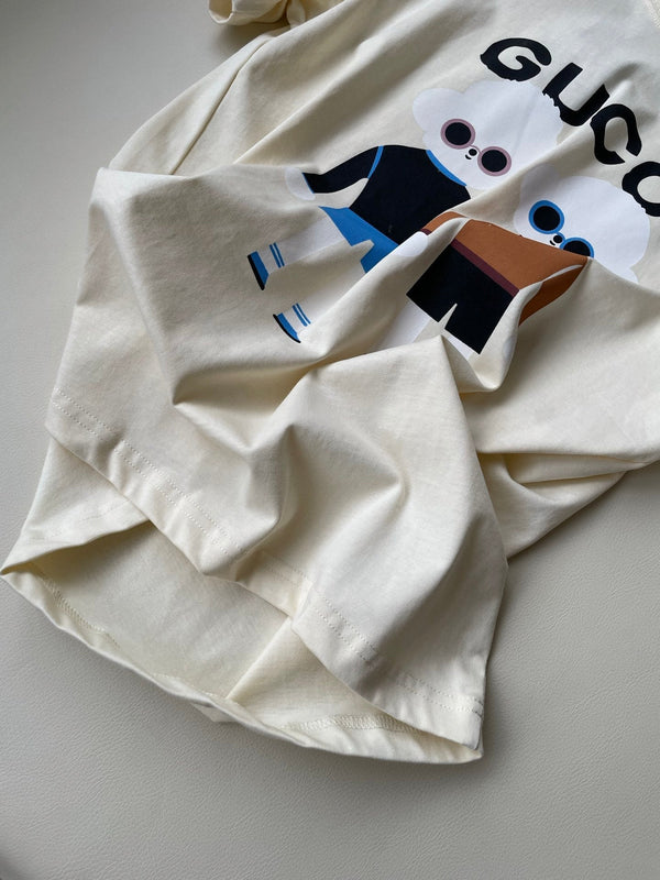 Gucci 25 Teddy Dog T-shirt Ivory Brown Black Cotton