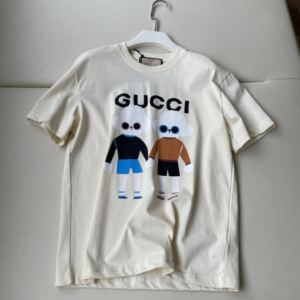 Gucci 25 Teddy Dog T-shirt Ivory Brown Black Cotton