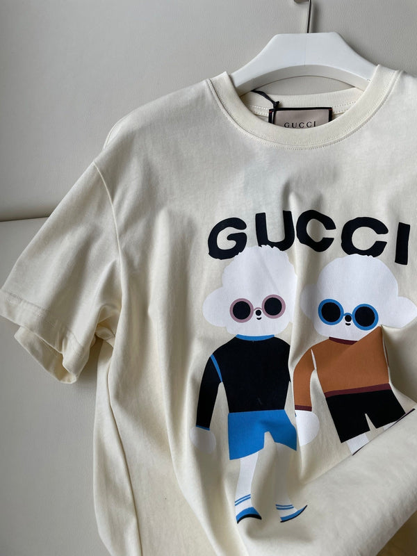 Gucci 25 Teddy Dog T-shirt Ivory Brown Black Cotton