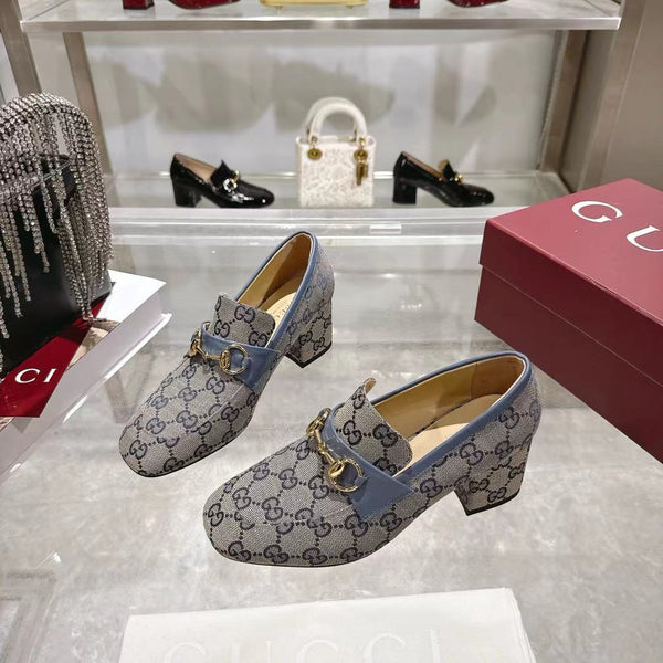 GG Women's Loafer Pump 55mm Horsebit Dark Olive Gray Canvas 502605