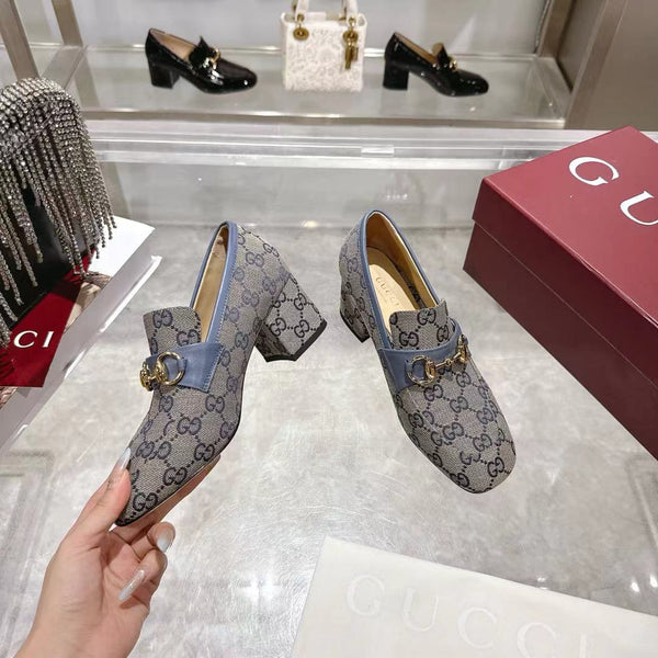 GG Women's Loafer Pump 55mm Horsebit Dark Olive Gray Canvas 502605