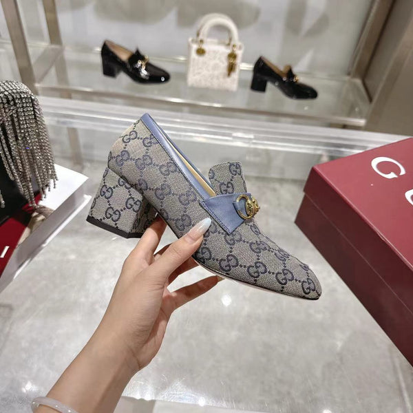 GG Women's Loafer Pump 55mm Horsebit Dark Olive Gray Canvas 502605