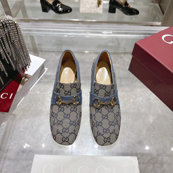 GG Women's Loafer Pump 55mm Horsebit Dark Olive Gray Canvas 502605