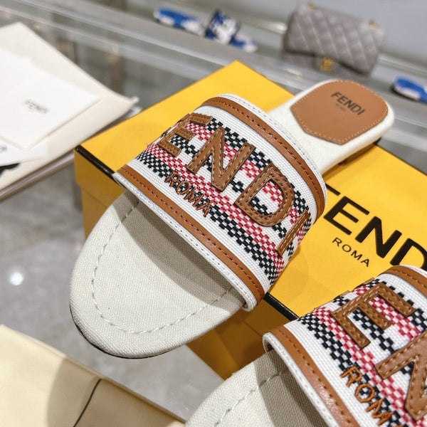 FF Women Signature Slides Tan White Canvas Slide