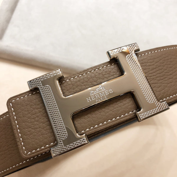 HM H D'ANCRE BELT BUCKLE & REVERSIBLE COFFEE BROWN LEATHER STRAP 38 MM SILVER HARDWARE