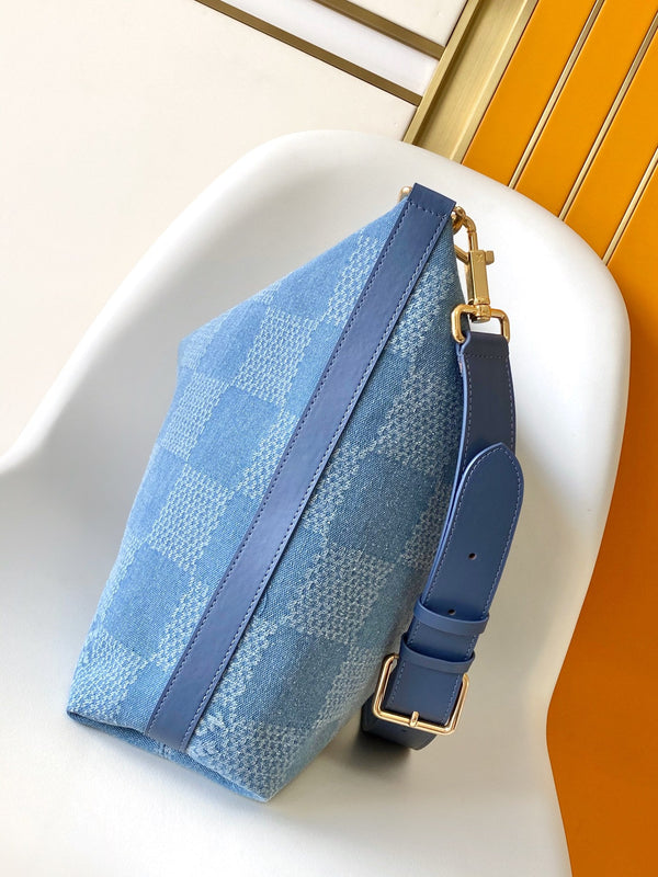 LV Vagabond Hobo 38cm Blue Cotton with 3D Damier Denim GHW