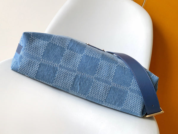 LV Vagabond Hobo 38cm Blue Cotton with 3D Damier Denim GHW