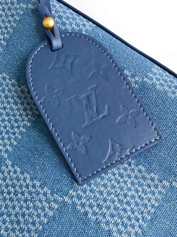 LV Vagabond Hobo 38cm Blue Cotton with 3D Damier Denim GHW