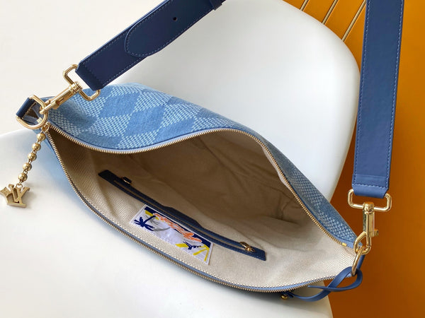 LV Vagabond Hobo 38cm Blue Cotton with 3D Damier Denim GHW