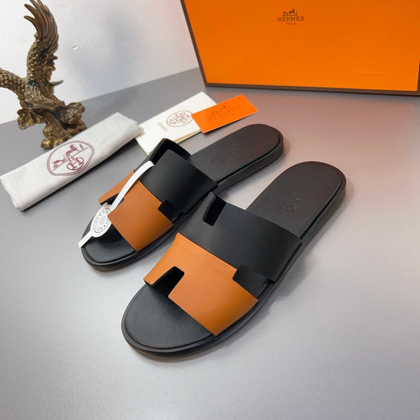 HM Oran Slippers in Black and Orange Calfskin 735648