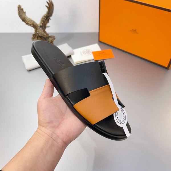 HM Oran Slippers in Black and Orange Calfskin 735648