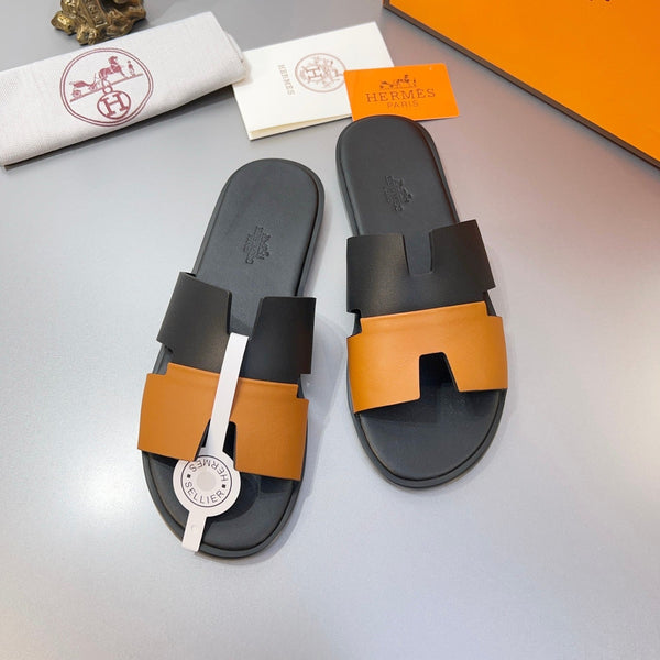 HM Oran Slippers in Black and Orange Calfskin 735648