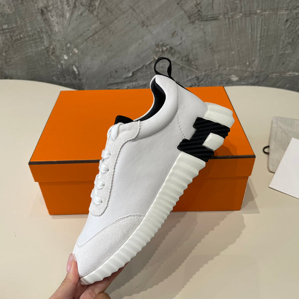 Sneakers HM Bouncing 35 in pelle di capra bianca e pelle scamosciata di capra H nera