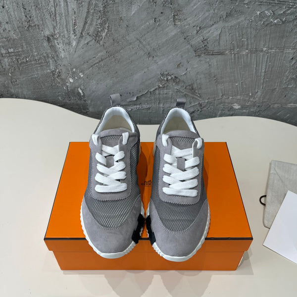 Sneakers HM Bouncing 35 in rete grigia, tela trasparente e pelle scamosciata di capra H, nero, marrone chiaro