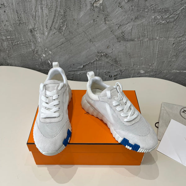 Sneakers HM Bouncing 35 in tela a rete grigia e pelle di capra scamosciata H blu arancione