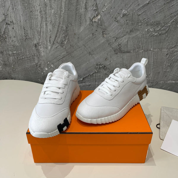 Sneakers HM Bouncing 35 in pelle di capra bianca e scamosciata, in pelle di capra H marrone chiaro