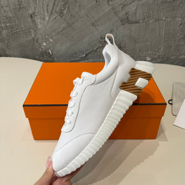 Sneakers HM Bouncing 35 in pelle di capra bianca e scamosciata, in pelle di capra H marrone chiaro