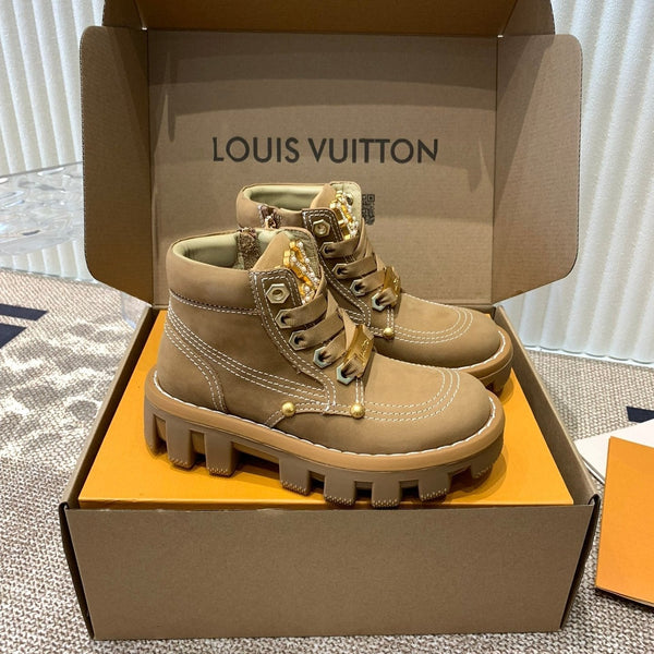 Stivaletti LV Checker in pelle di vitello nabuk beige