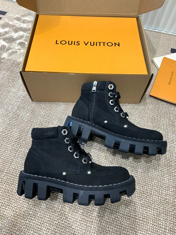 LV Checker Ankle Boots Black Nubuck Calfskin