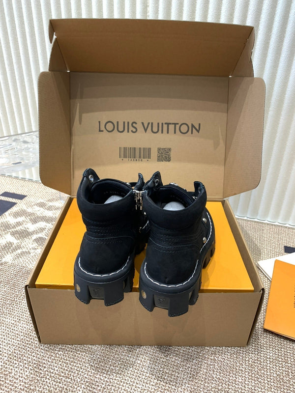 LV Checker Ankle Boots Black Nubuck Calfskin
