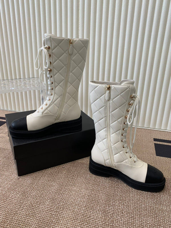Chanel Electric Show Boot Cream and Black Leather 507522