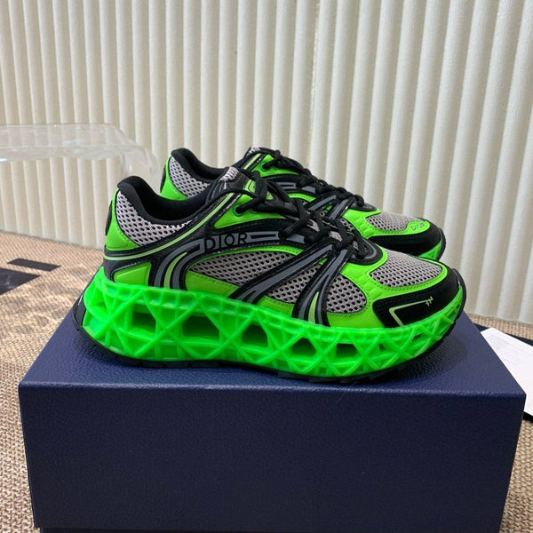 CD Sneaker B35 In Green Mix White Black Calfskin And Fabric  113119